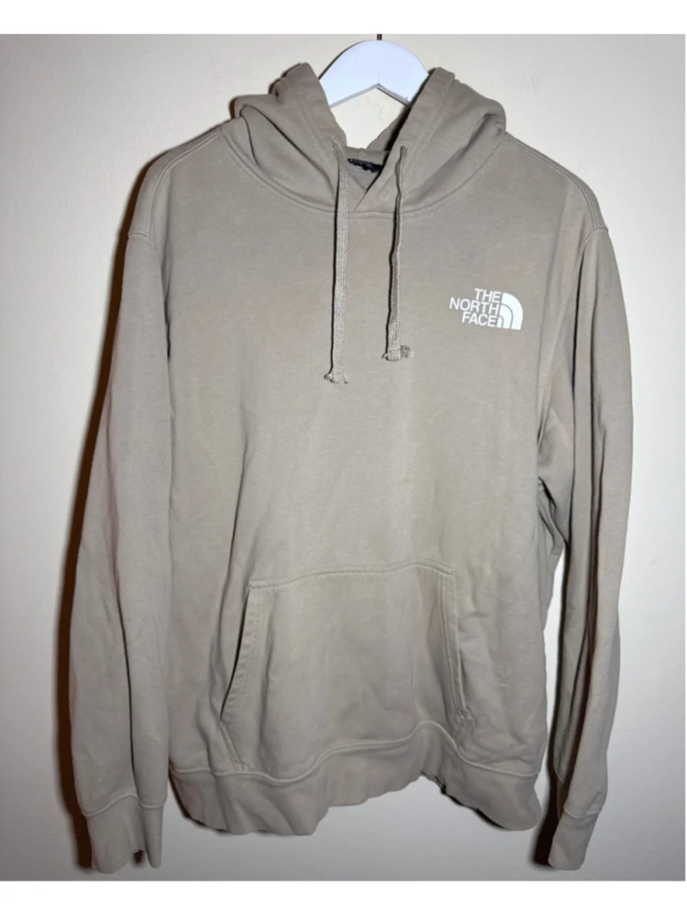 Men's The North Face Hoodie XL Beige White Logo Pullover Sweatshirt